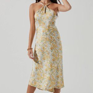 ASTR The Label Sandrine Yellow Floral Halter Midi Dress M